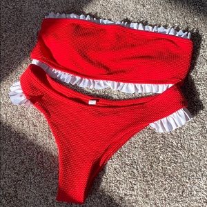 Red/white ruffled bikini